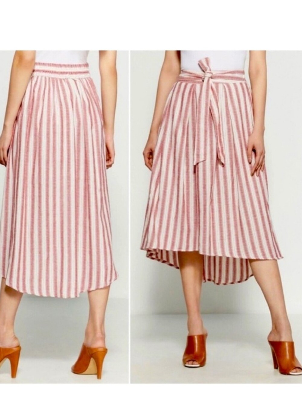Max Studios Red And White Tie-Waist Maxi Skirt Size S 100% Cotton